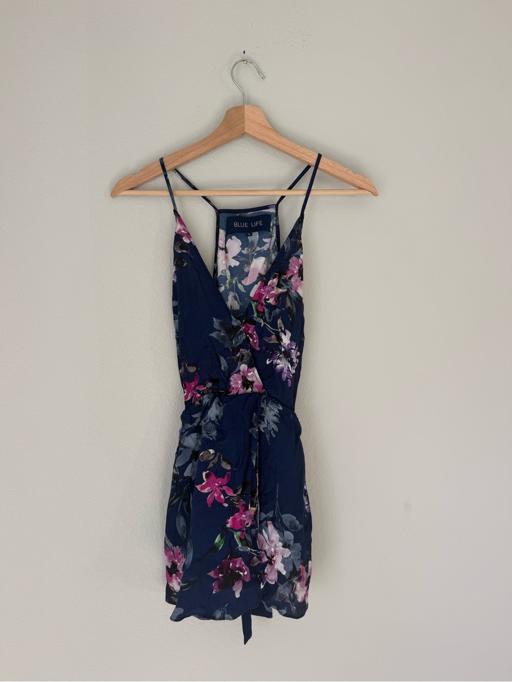 Blue Life Navy Floral Wrap Mini Dress with Pink Accents